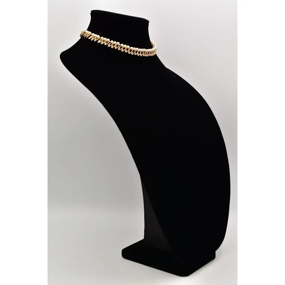 Crown Trifari Vintage Choker Necklace Pearl Brushed Gold Signed 50s 1940s BinBL